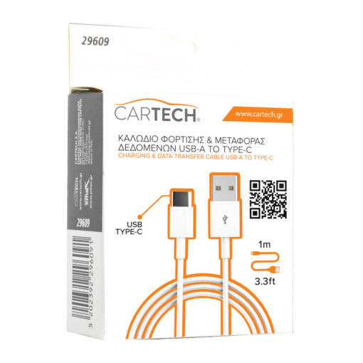 Cartech Καλώδιο Φόρτισης & Μεταφοράς Δεδομένων Type-C 1m 29609